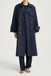 Navy trench coat siena midnight stylein front model image