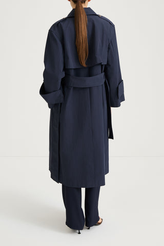 Navy trench coat siena midnight stylein back model image