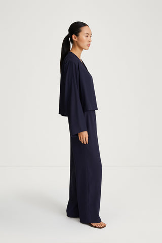 navy v neck blouse stylein maylene side