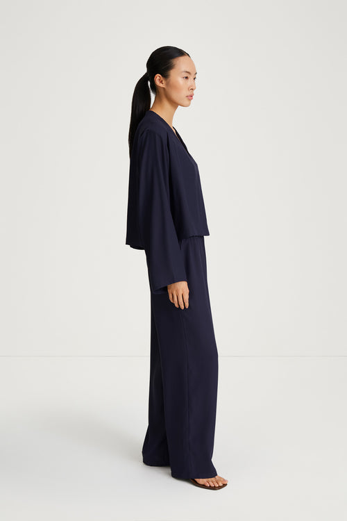 navy v neck blouse stylein maylene side