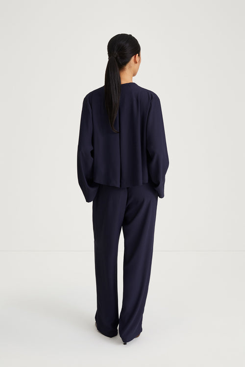 navy v neck blouse stylein maylene back