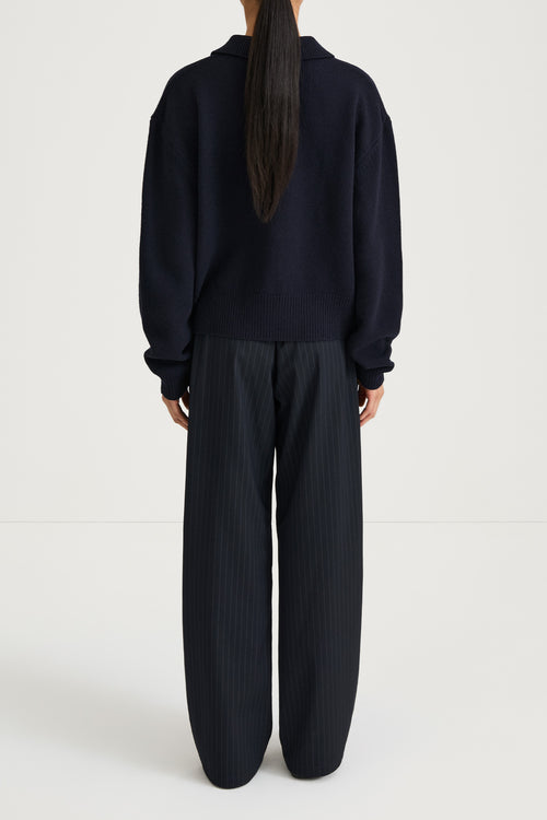 navy v-nec collar knitted sweater stylein harmony back