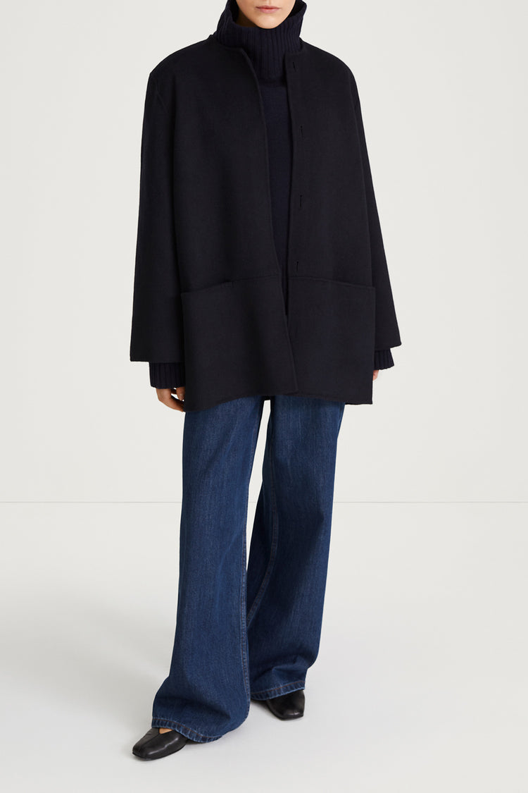 navy wool coat stylein tara model image