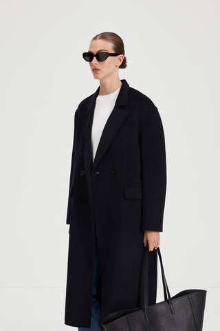 Tuva coat wool blend double breasted midnight navy stylein side image