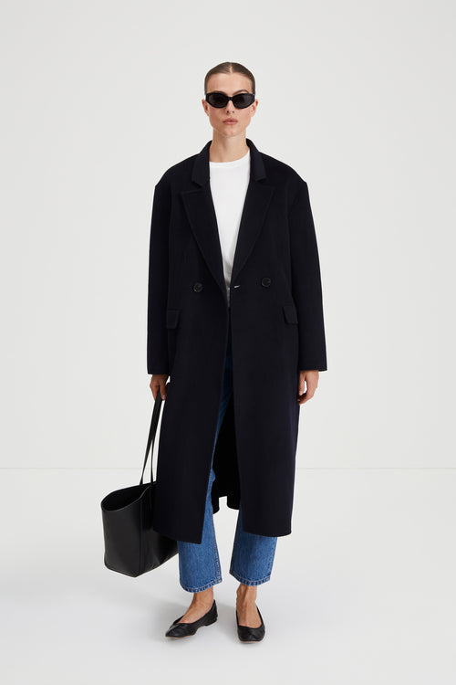 Tuva coat wool blend double breasted midnight navy stylein front image