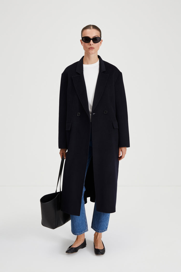 Tuva coat wool blend double breasted midnight navy stylein front image