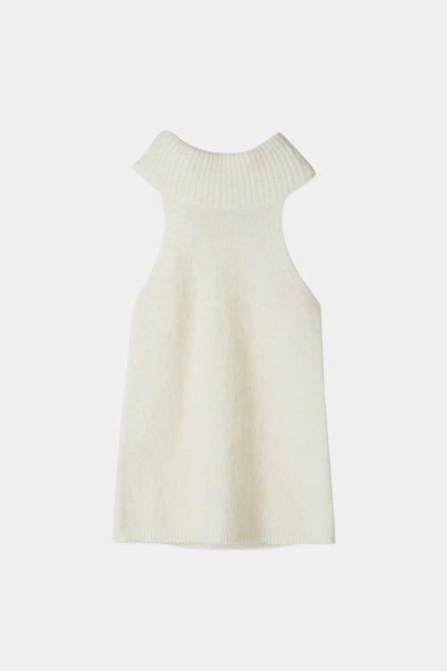 Nichelle top semi fitted silhouette sleeveless refined polo collar mohair blend cream stylein packshot