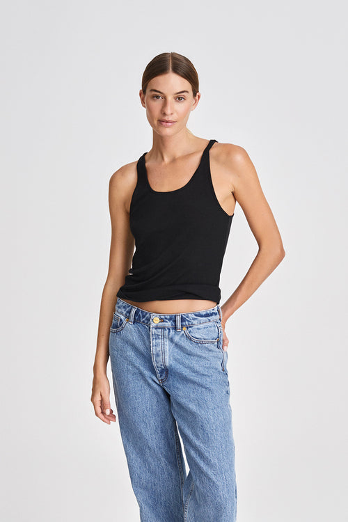 norwood top black lyocell sleeveless stylein front