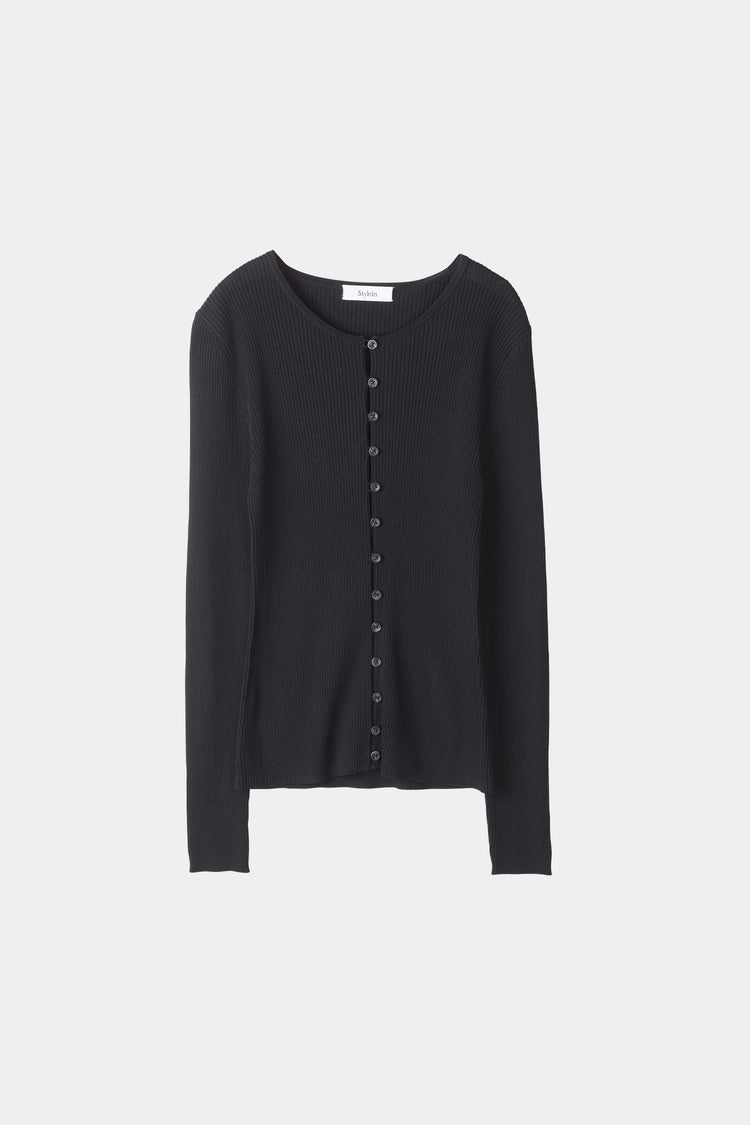 black rib knit cardigan fitted stylein paloma packshot