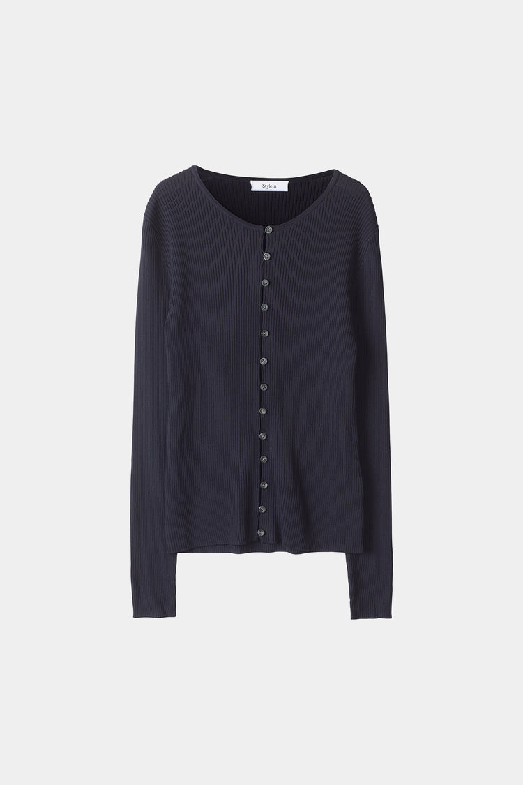 navy rib knit cardigan fitted stylein paloma packshot
