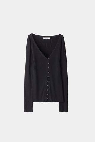 Perline cardigan ribknit deep v neck buttons black stylein packshot