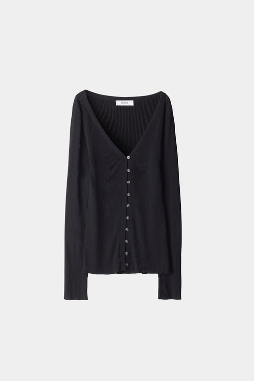 Perline cardigan ribknit deep v neck buttons black stylein packshot