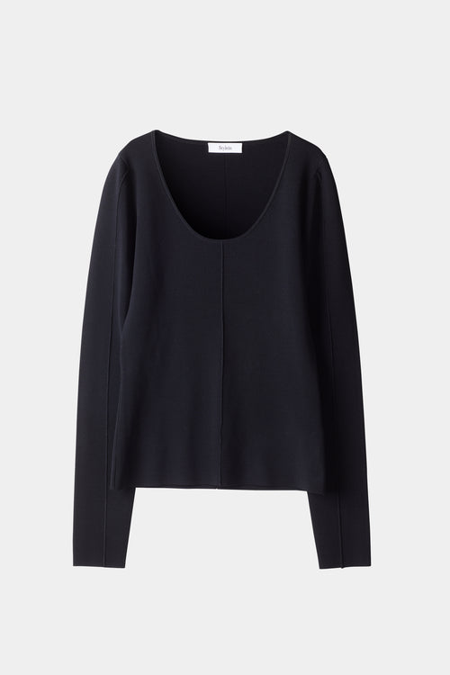 Prosper top long sleeve fitted silhouette milano knit rounded neckline black stylein packshot
