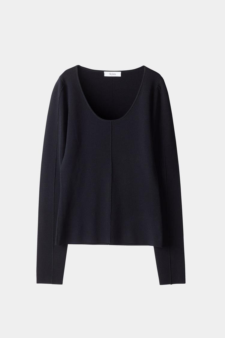 Prosper top long sleeve fitted silhouette milano knit rounded neckline black stylein packshot