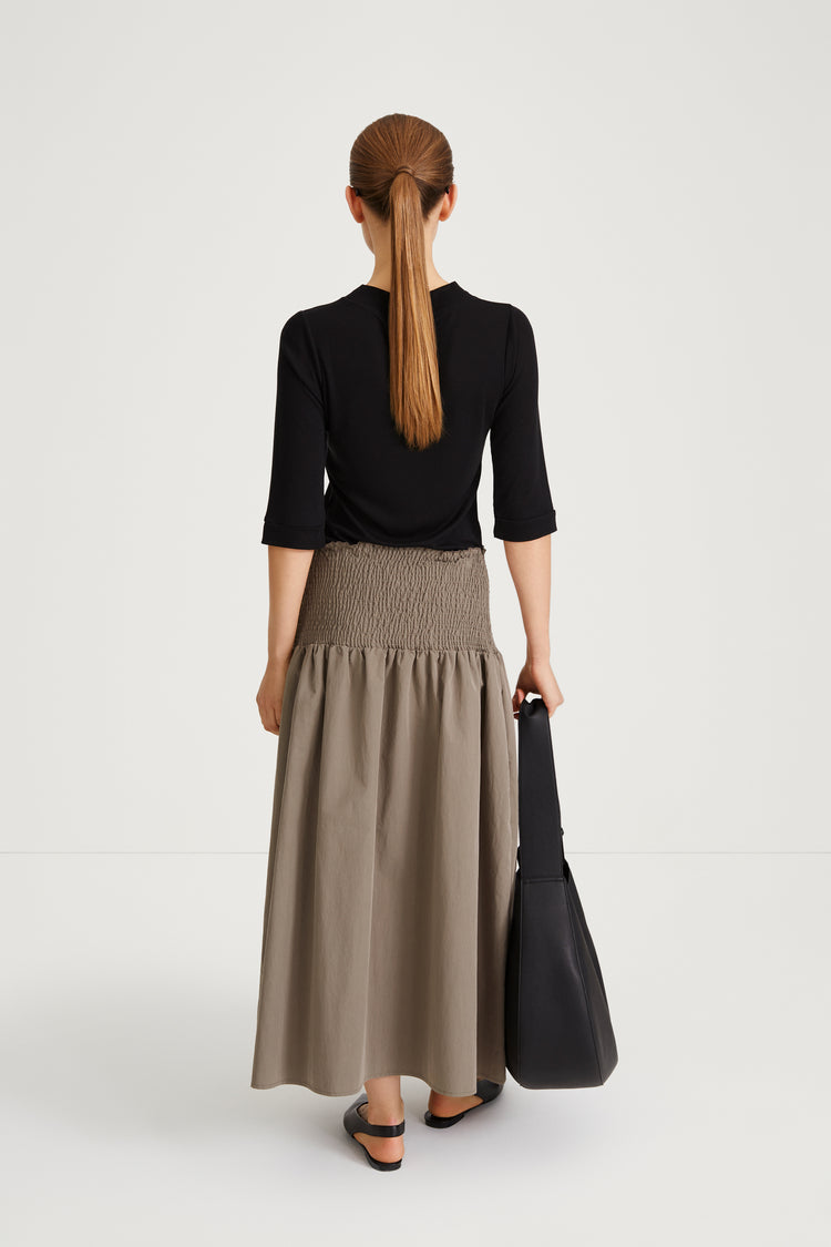 Sabrina trench skirt mud a line smocked yoke stylein back image