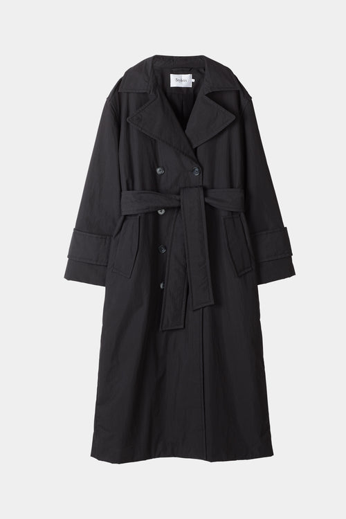 black padded trench coat stylein sandra packshot