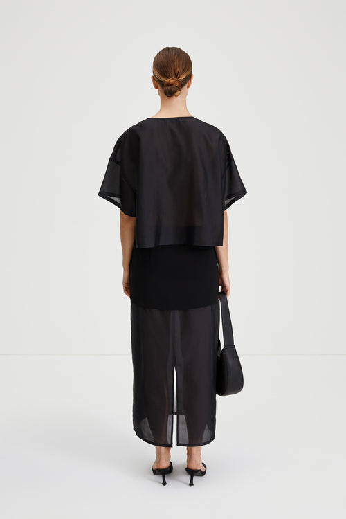 Bardi skirt sheer layered ankle length black stylein back image