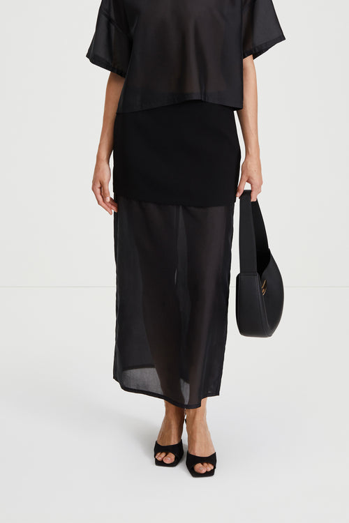 Bardi skirt sheer layered ankle length black stylein front image