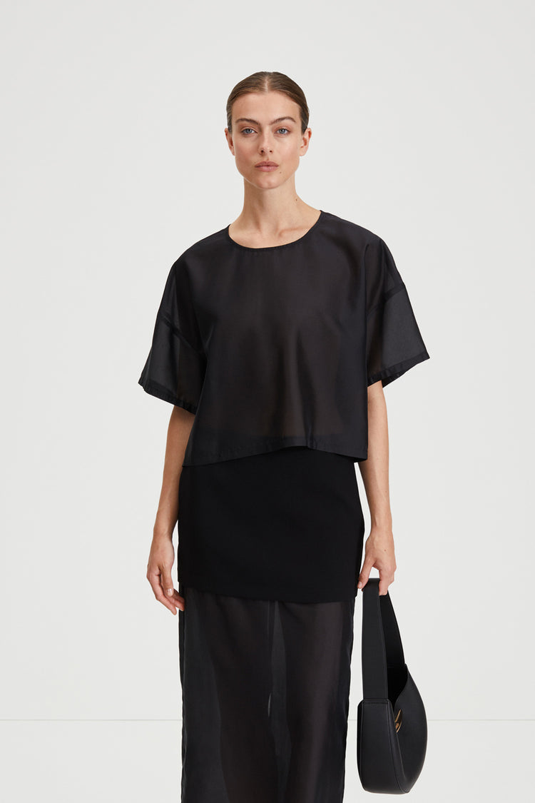 Berra top sheer cropped loose fitting black stylein front image