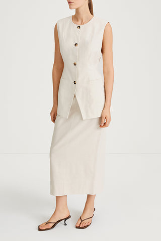 Sirella vest cinched waist button up front beige linen stylein side image