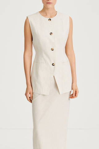 Sirella vest cinched waist button up front beige linen stylein front image