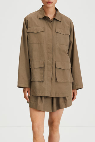 Stan jacket flared wide full length sleeves collar pockets army green stylein front image