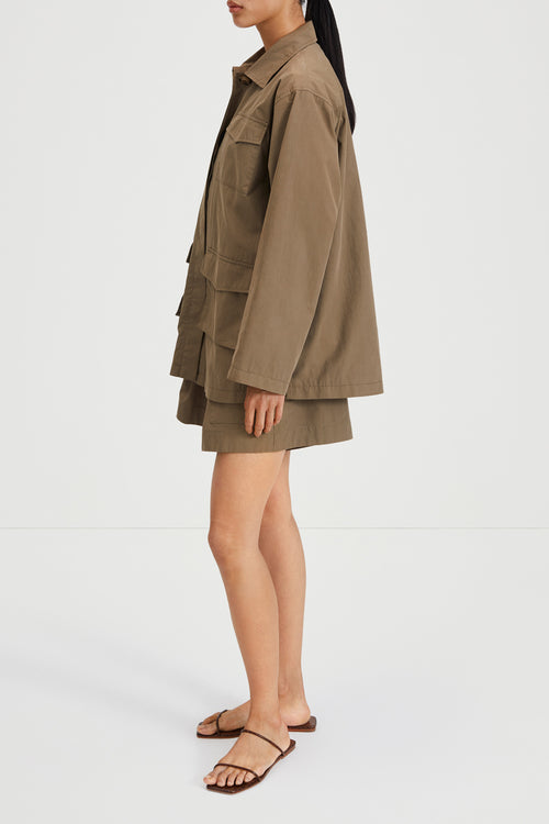 Stan jacket flared wide full length sleeves collar pockets army green stylein side image