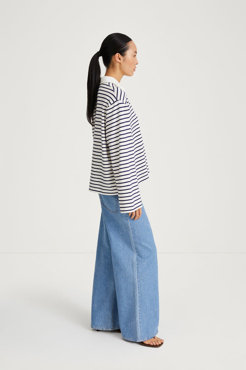 Janelle striped top vneck collar longsleeve stylein side