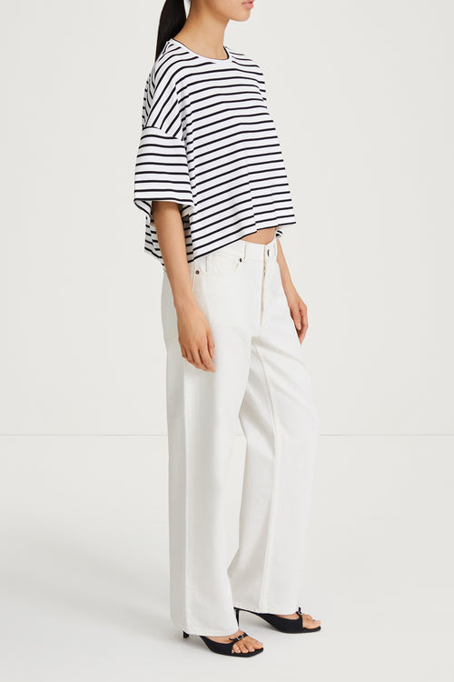 Jimmy tshirt cropped boxy black white striped stylein side image