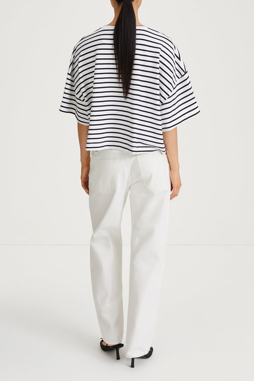 Jimmy tshirt cropped boxy black white striped stylein back image