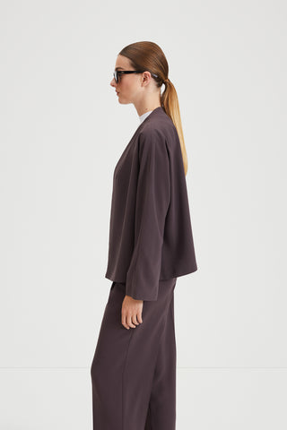 Barrea jacket short crepe one piece collar stand at back dropped shoulders brown stylein side image