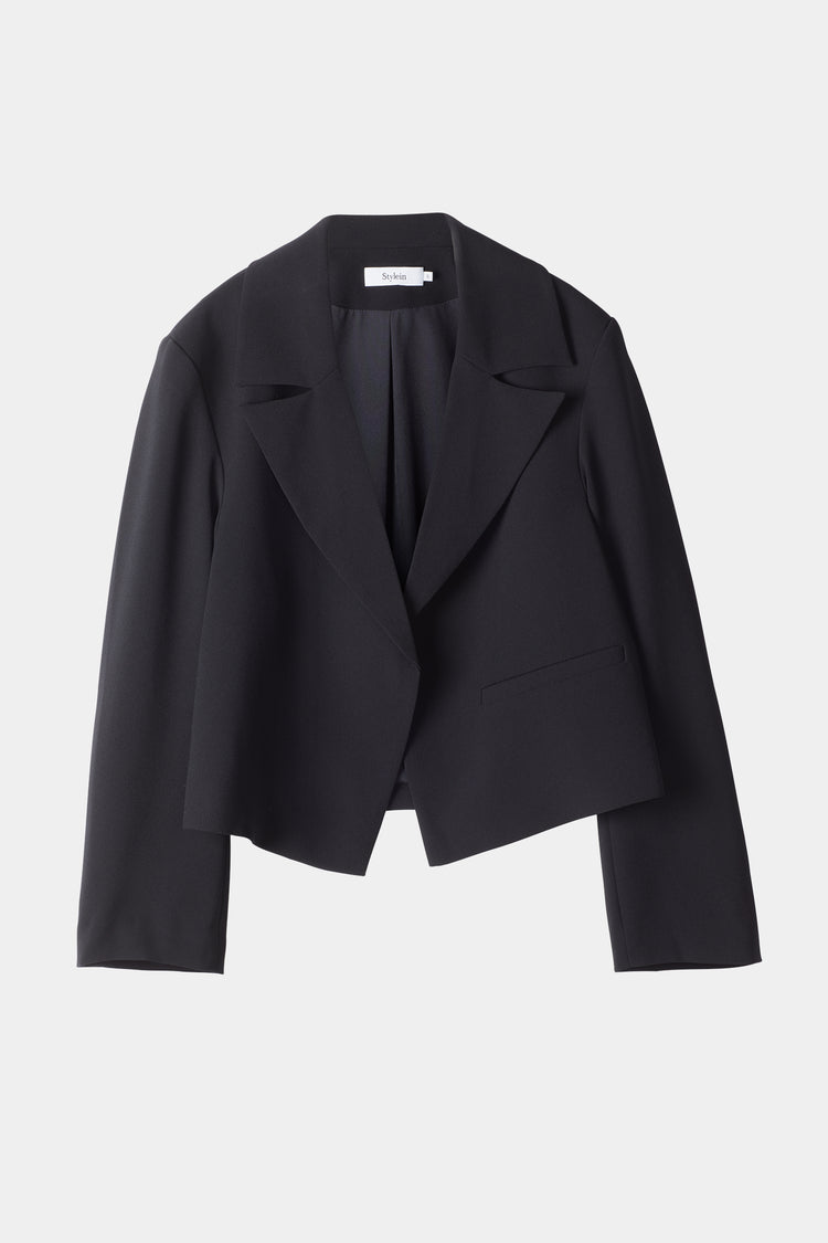 Bormio blazer cropped crepe single button closure black stylein packshot