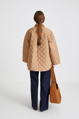 Hanna jacket voluminous quilted padding yoke and box pleats wide sleeves corduroy collar beige stylein back image