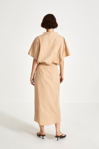 Joelyn skirt cotton mid length draped front beige stylein back image