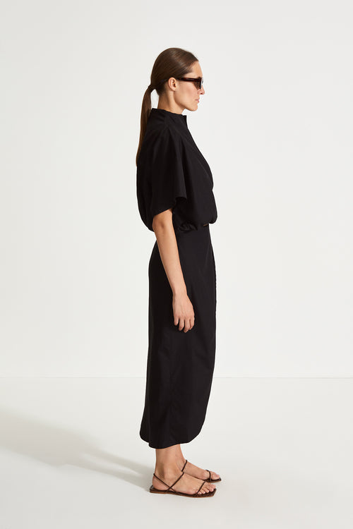 Joelyn skirt cotton mid length draped front black stylein side image