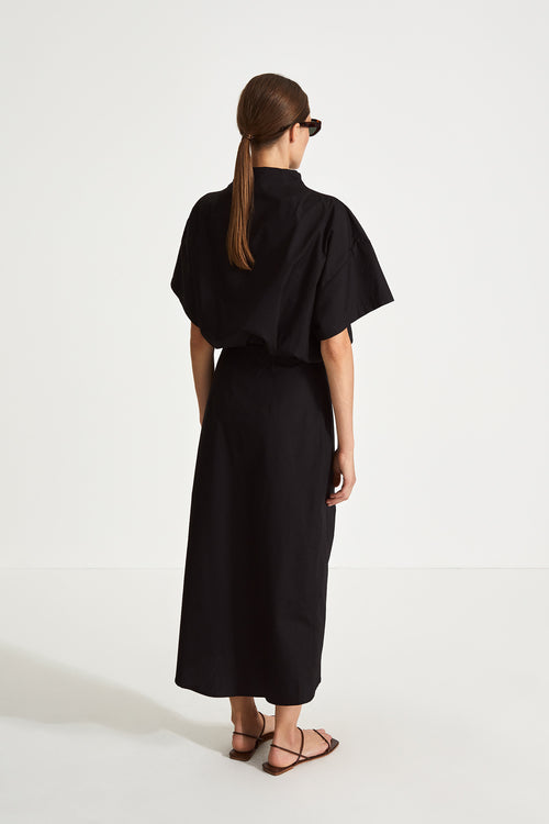 Joelyn skirt cotton mid length draped front black stylein back image