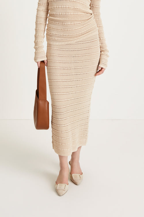 Perla skirt crochet midi length cream stylein front close image