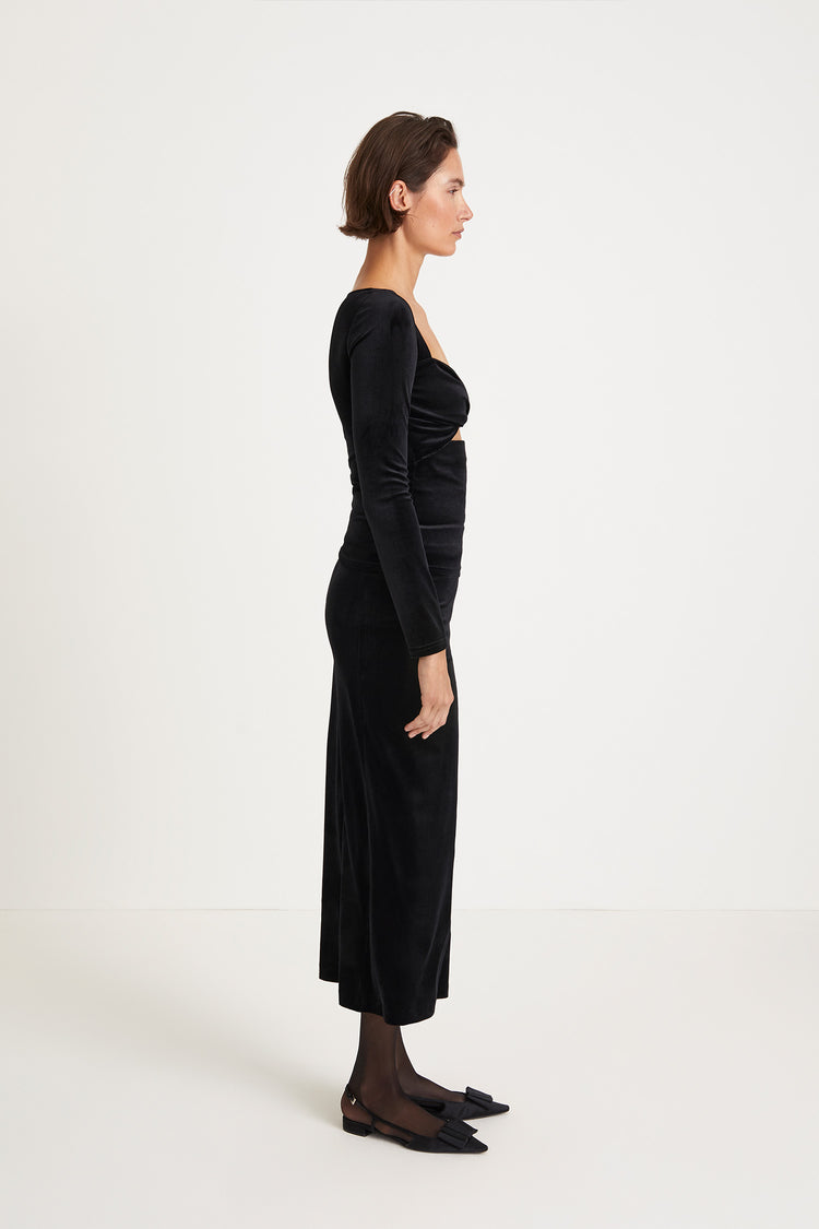 Claudi long skirt maxi velvet slight flare black stylein side image