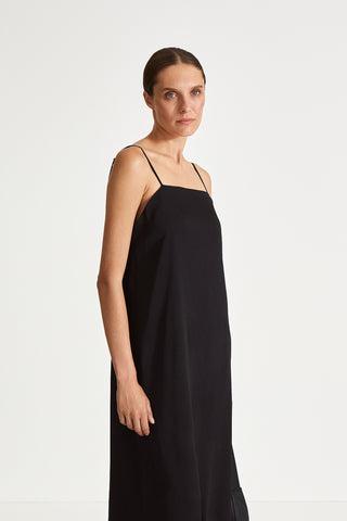 Melody dress matt chiffon slip straps square neckline deep cowl neckline back horizontal strap black stylein side image