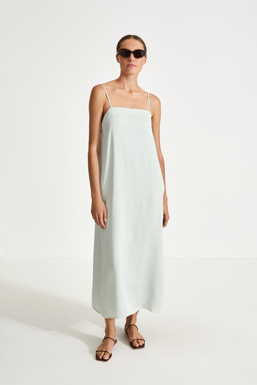 Melody dress matt chiffon ankle length straps square neckline front deep cowl neckline back horisontal strap mint stylein front image