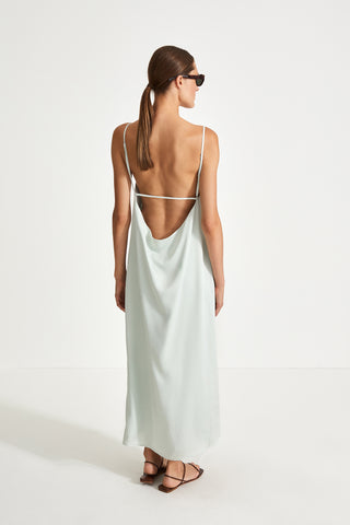 Melody dress matt chiffon ankle length straps square neckline front deep cowl neckline back horisontal strap mint stylein back image