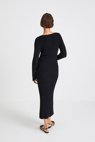 Perina skirt rib knitted mid length black stylein back image