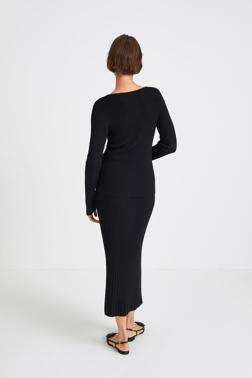 Perina skirt rib knitted mid length black stylein back image