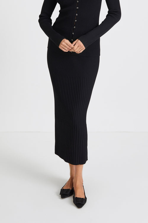 Perina skirt rib knitted mid length black stylein front image