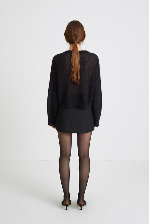 Bagnara skirt mini crepe box pleats black stylein back image 