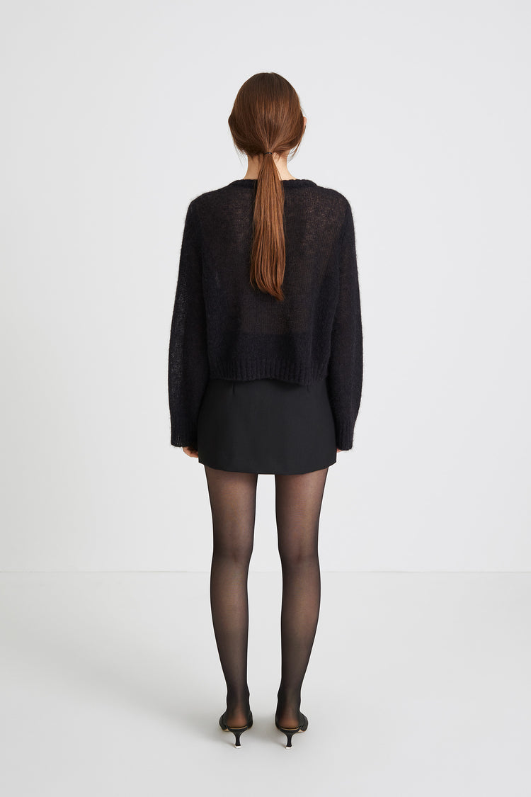 Bagnara skirt mini crepe box pleats black stylein back image 