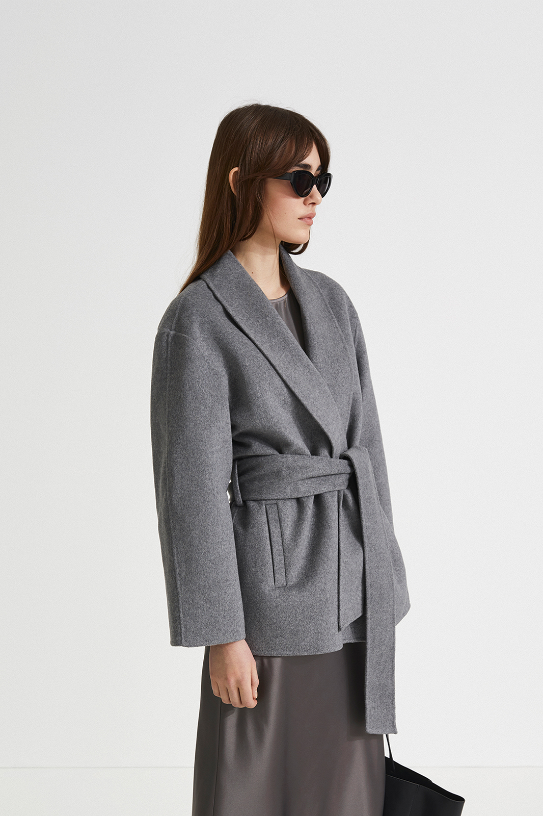 Grey sales belted jacket