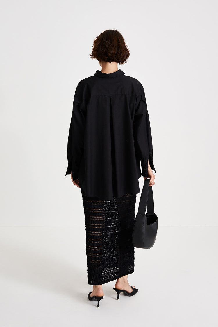 Perla skirt crochet midi length black stylein back image