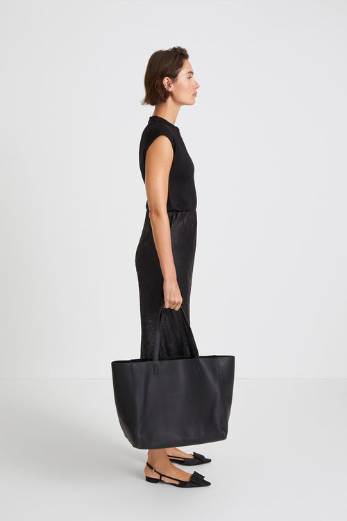 Mabel skirt creased satin ankle length flattering drape bias cut black stylein side image