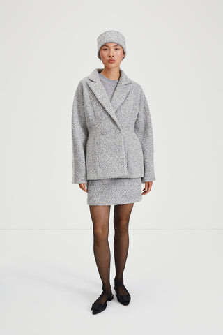 Hilma jacket tailored cinched waist boucle double breasted closure grey stylein front image